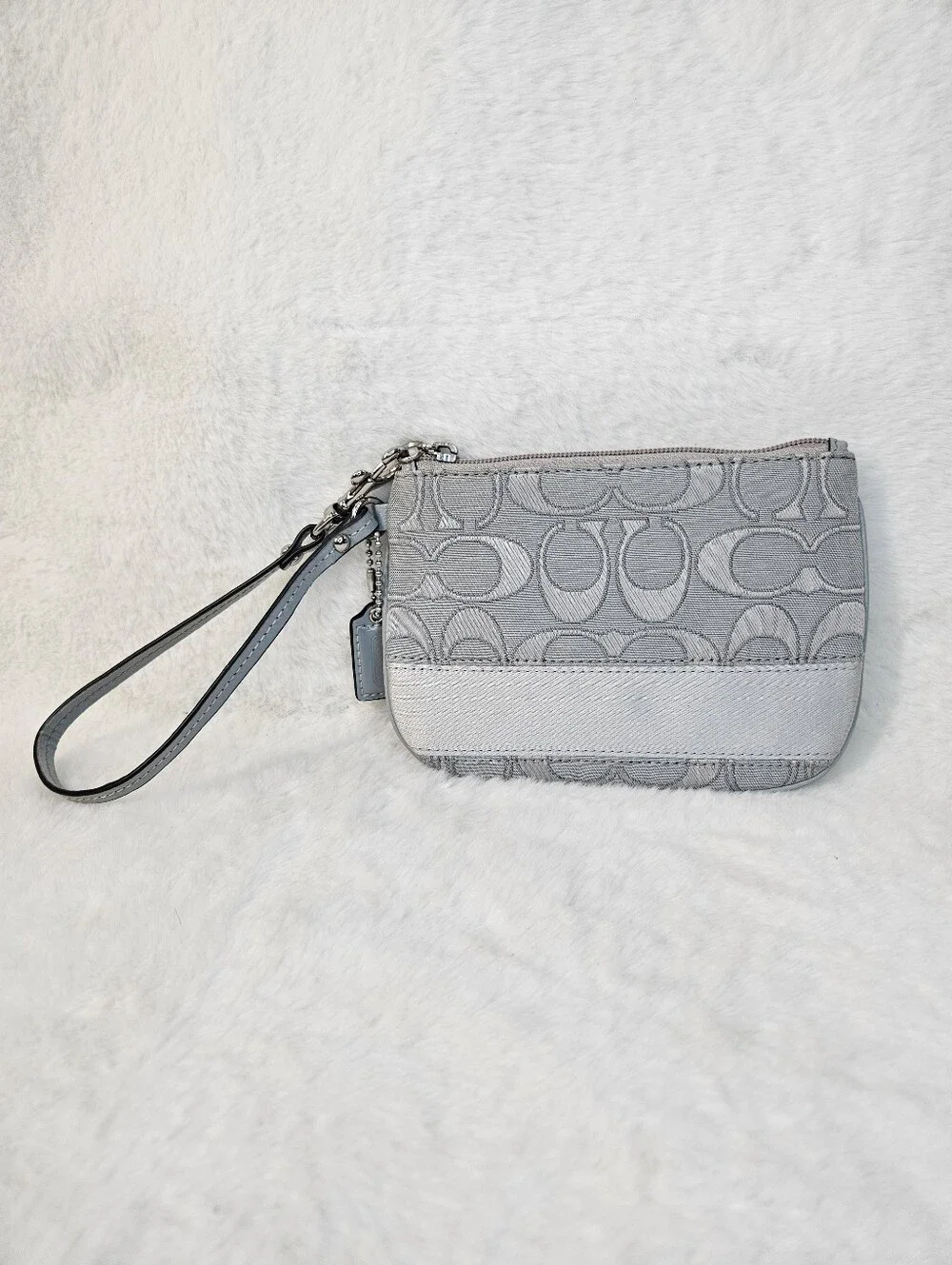 Coach Gray Signature Wristlet Pouch